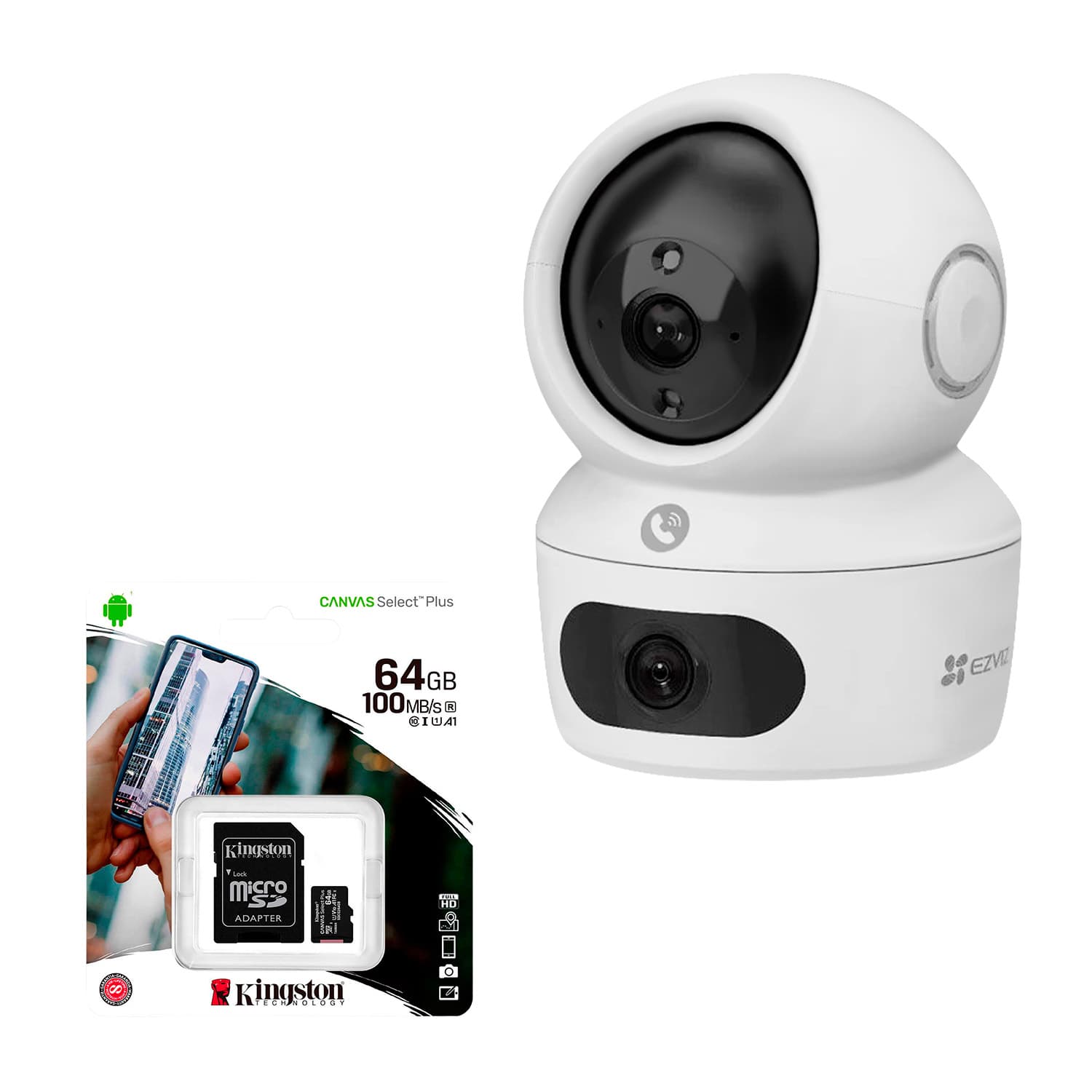 Camara Doble Lente EZVIZ 2K con Vista 360° y WiFi 6 + Memoria 64gb