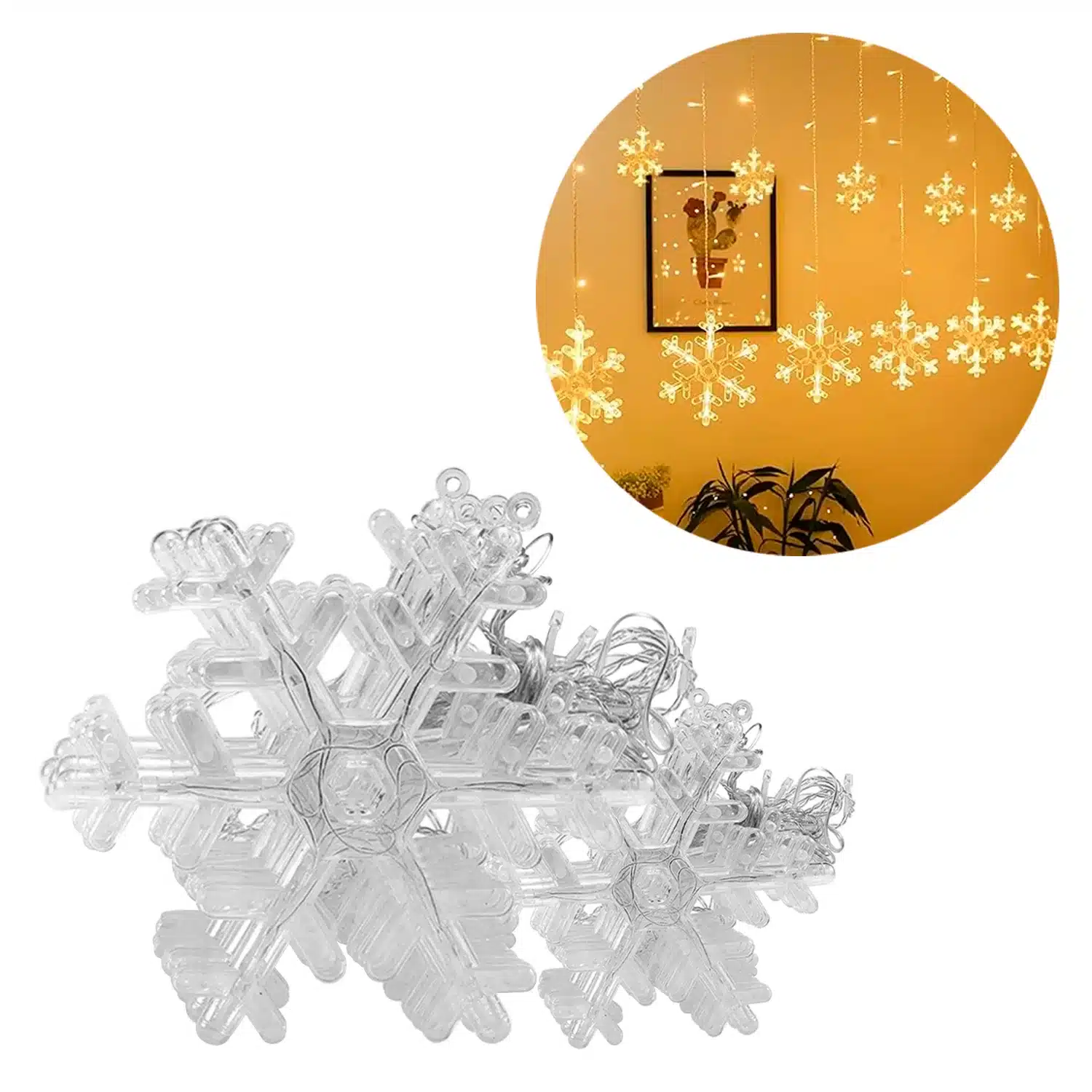 Cortina Luces Navidad LED Guirnalda Copo Nieve - Calido