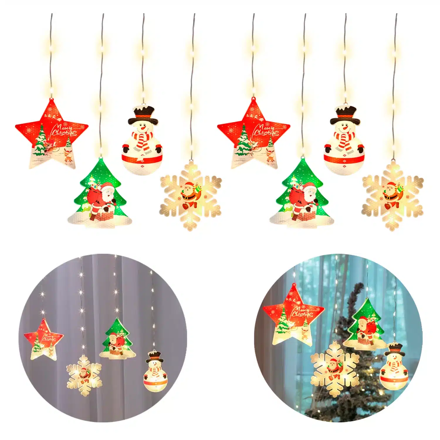 Cortina Luces Navidad LED Guirnalda Figuras Navidad - Calido