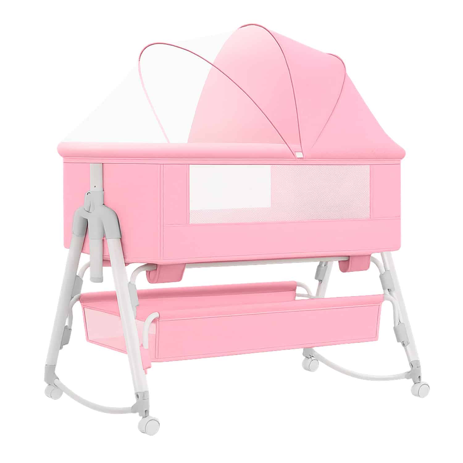 Cuna Mecedora 4 en 1 con Mosquitero y Altura Ajustable
