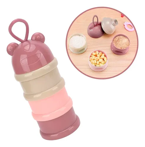 Dispensador Alimento Bebe Portátil 3 Capas Rosado