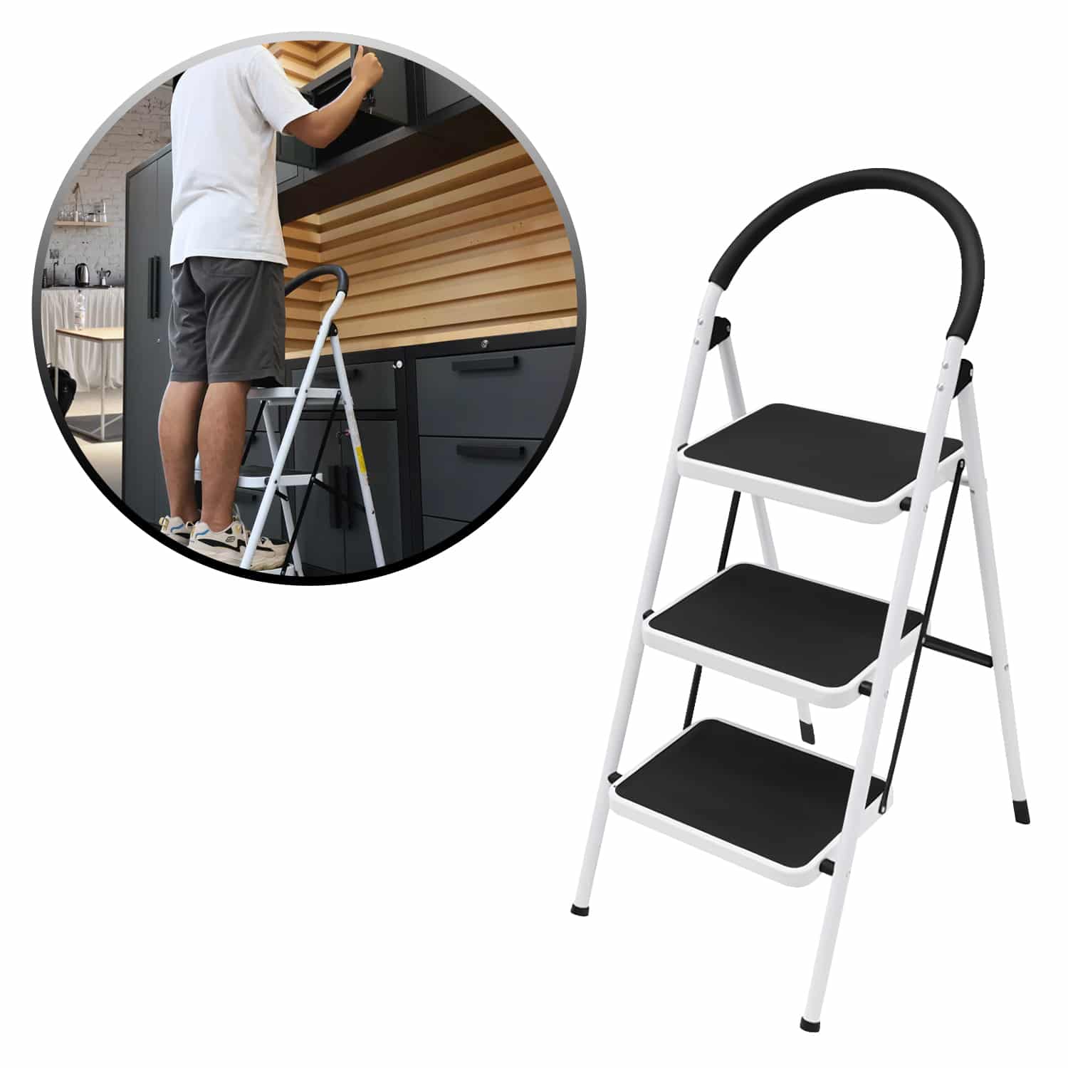 Escalera Plegable 3 Pasos Resistente y Antideslizante