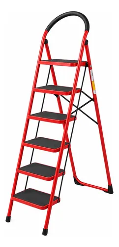 Escalera Tubular 6 Pasos Plegable Peldaño Ancho 150kg Rojo