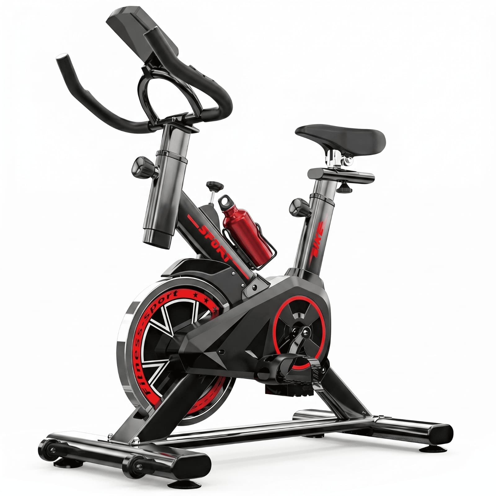 Bicicleta Spinning Estacionaria Volante 4 Kg Cardio Fitness Negro y Rojo