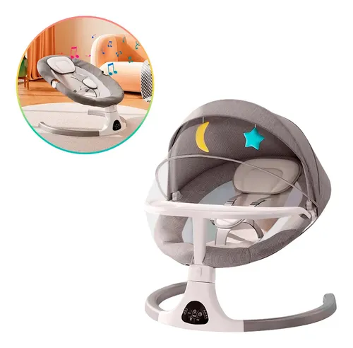 Mecedora Buypal Para Bebe Automatica Bluetooth Mosquitero Color Gris Lisa Liso