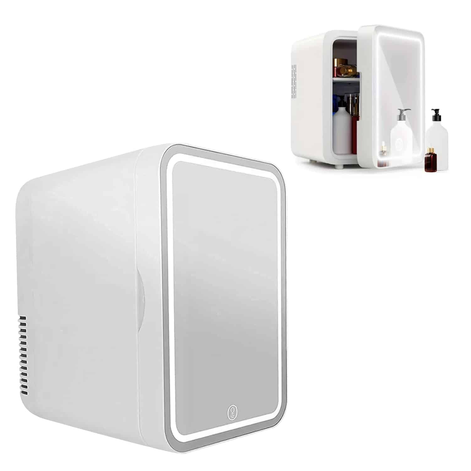 Mini Refrigerador con Espejo y Luz LED Portátil y Ajustable